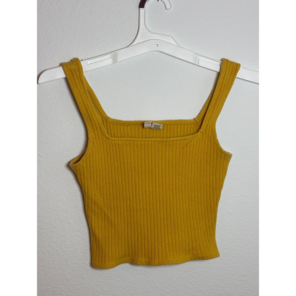 Sky and Sparrow Mustard Yellow Ribbed Square Neck Tank Top Small